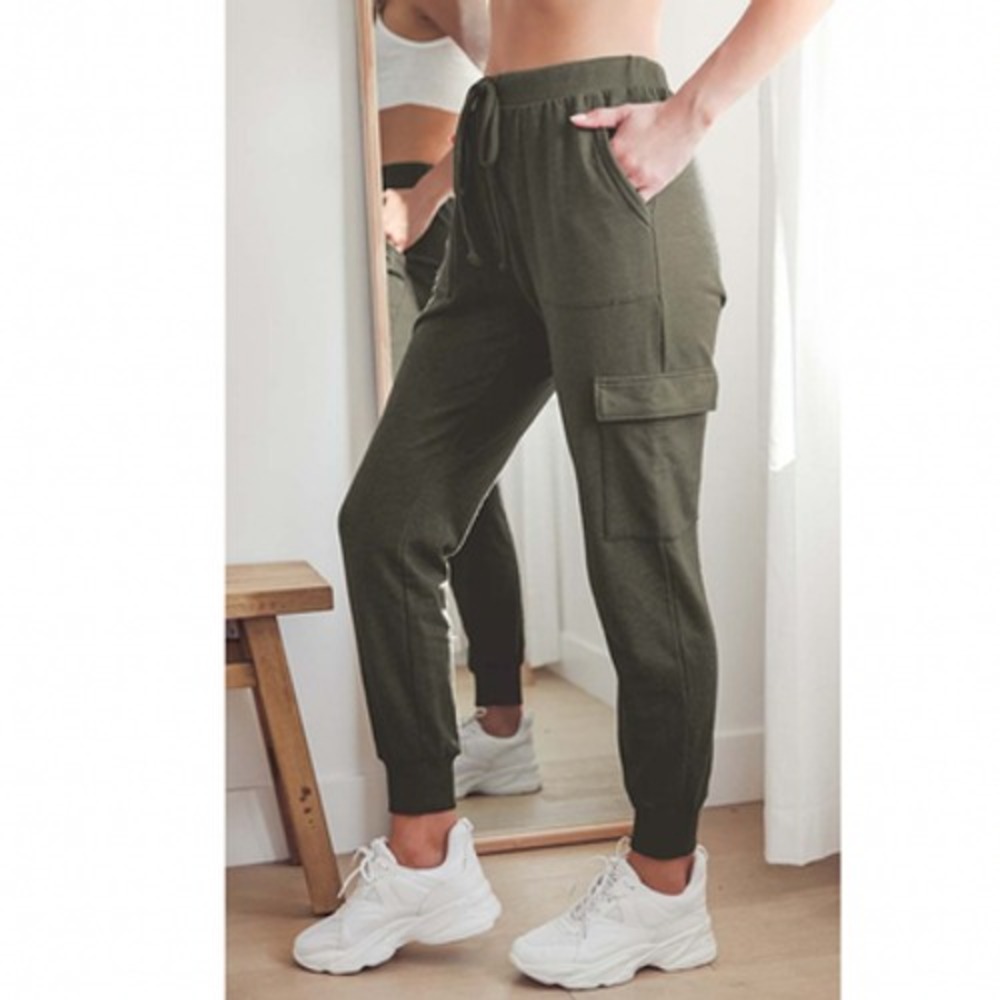 Lulus Cargo Jogger Pants Womens Small Army Green Drawstring Pocket Casual NEW - Picture 4 of 16